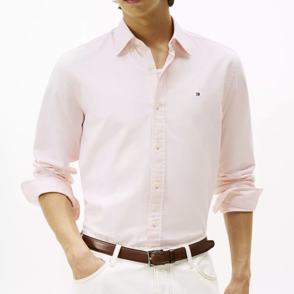 Tommy Hilfiger Men's Regular Fit Stretch Oxford Long Sleeve Shirt Sz M Pink NWT